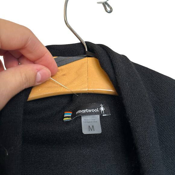 Smartwool Edgewood Wrap Sweater Shawl Cardigan Black Gray Color Block Size M - Picture 3 of 7
